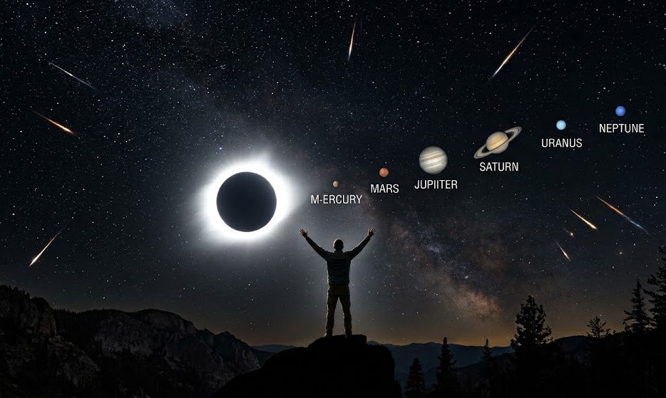 Visiškas Saulės užtemimas 2026 m. sutaps su planetų paradu