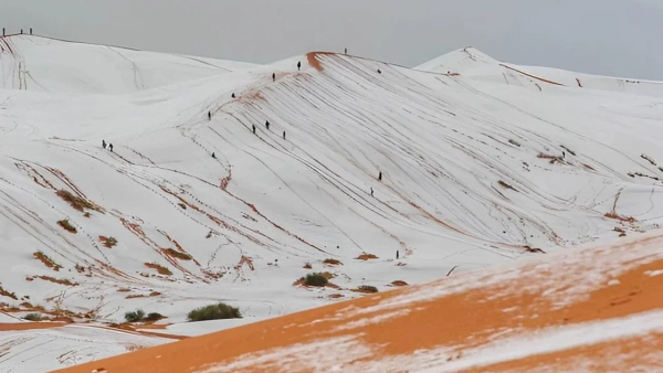 Sahara snow blankets the desert near Aïn Séfra